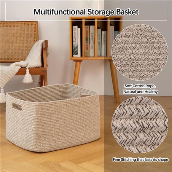 75L Large Blanket Basket, Woven Blanket Storage Basket with Handle - Picture 5 of 16